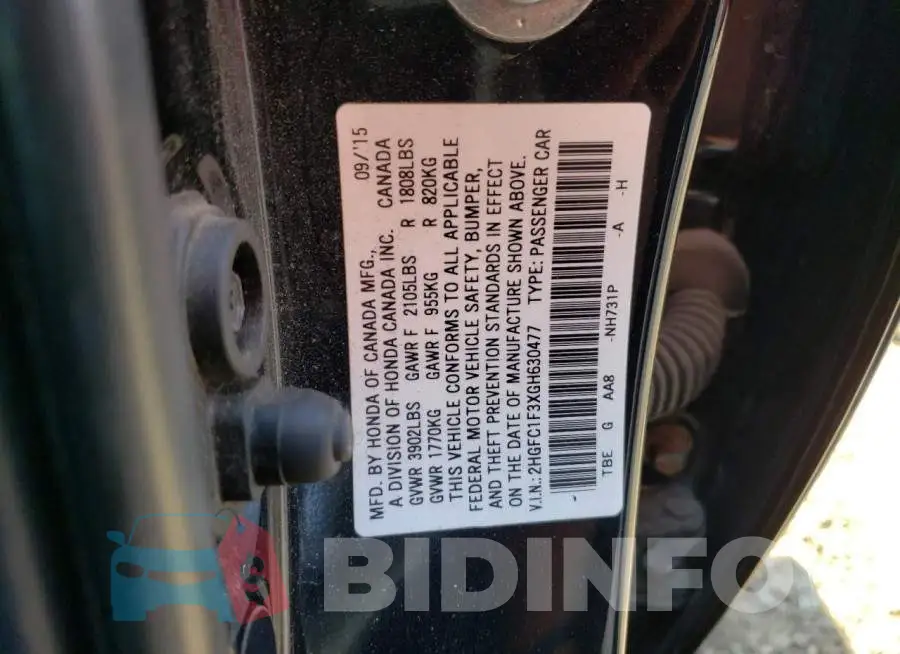 2HGFC1F3XGH630477 Photo# 12