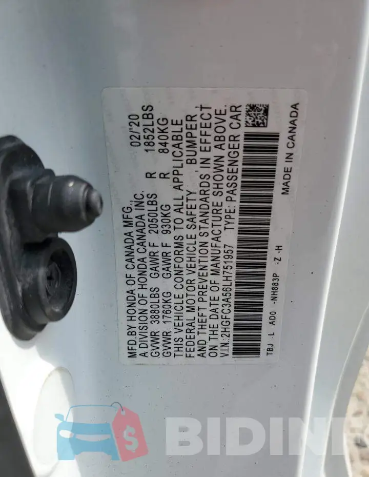2HGFC3A56LH751957 Photo# 12
