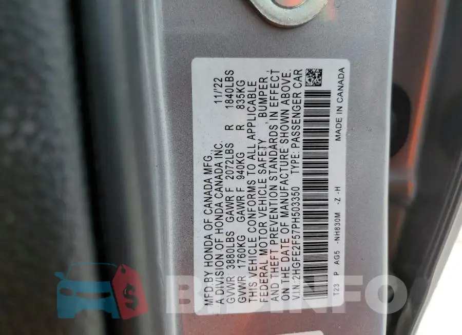 2HGFE2F57PH503350 Photo# 12