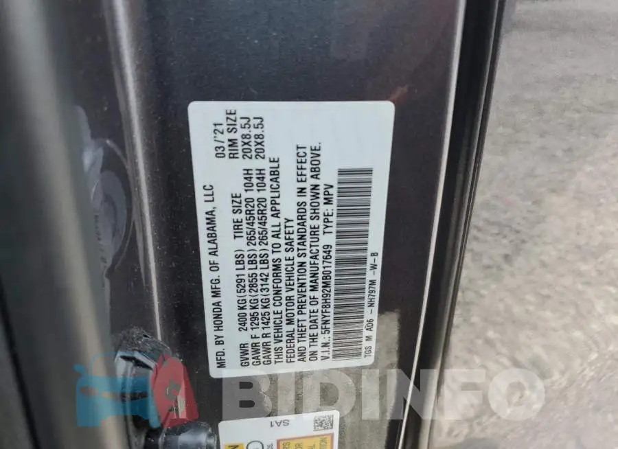 5FNYF8H92MB017649 Photo# 12