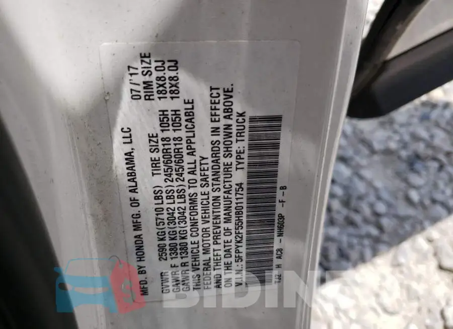 5FPYK2F55HB011754 Photo# 13