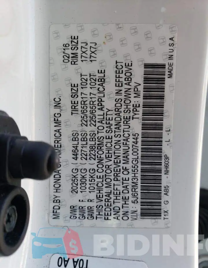 5J6RM3H55GL007445 Photo# 14