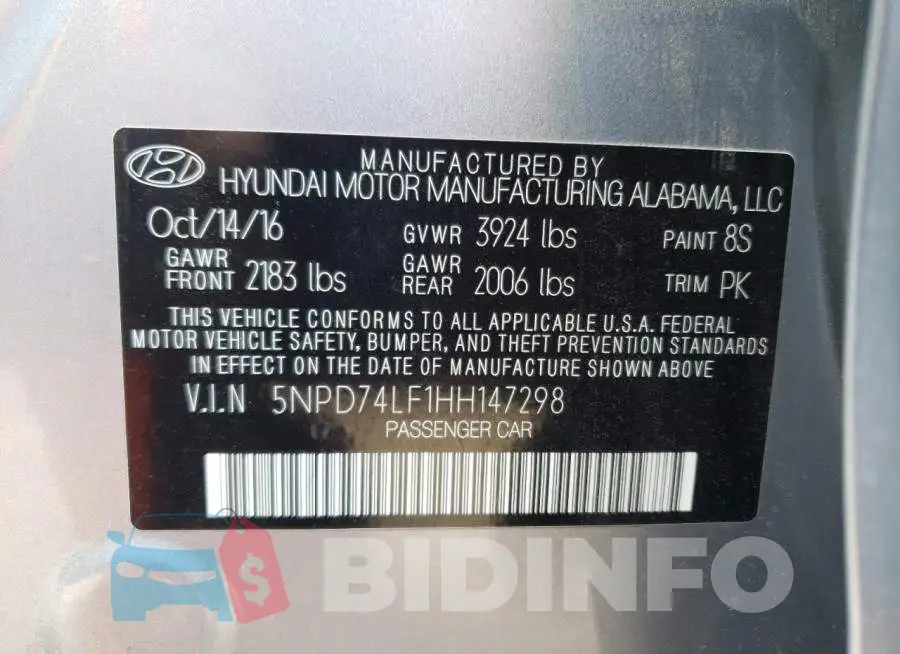 5NPD74LF1HH147298 Photo# 12