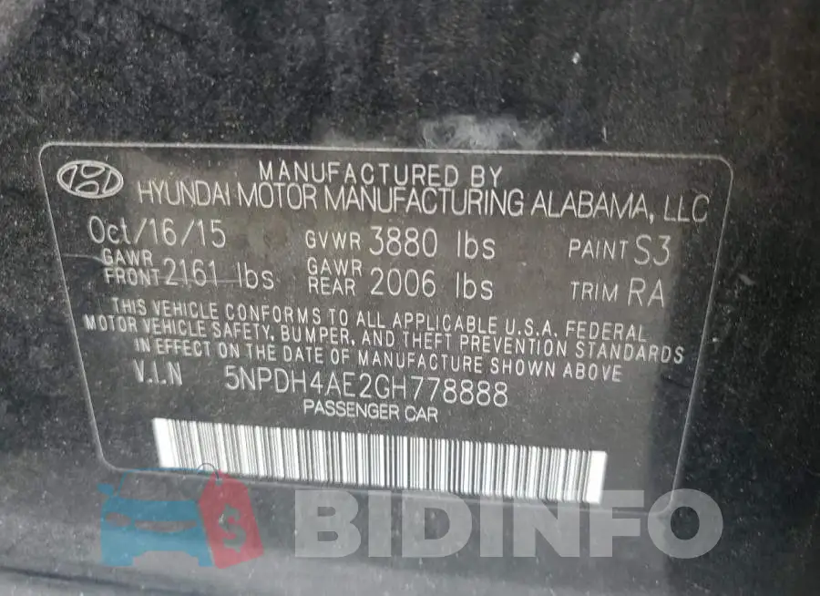 5NPDH4AE2GH778888 Photo# 12