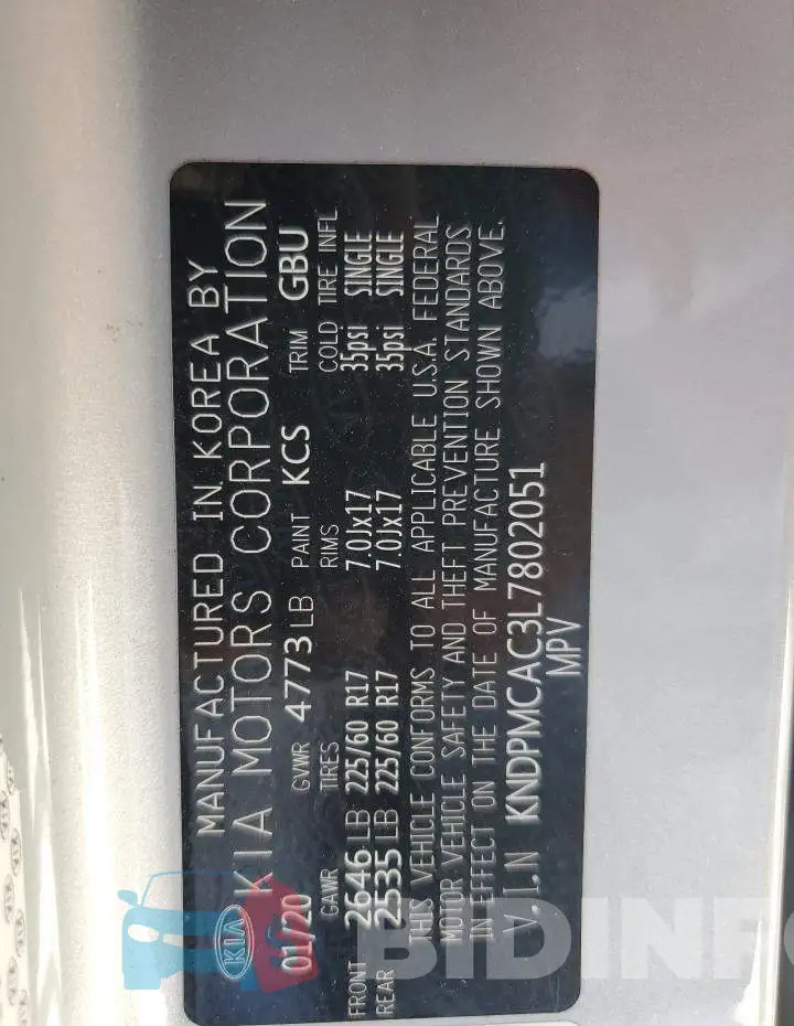KNDPMCAC3L7802051 Photo# 13
