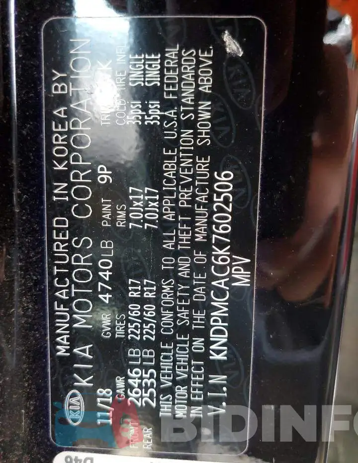 KNDPMCAC6K7602506 Photo# 14