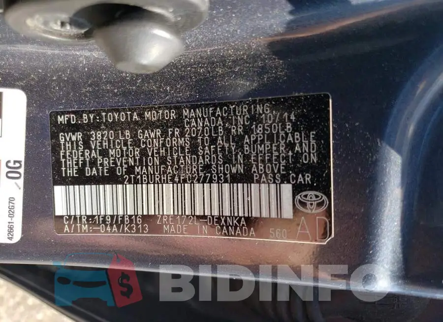 2T1BURHE4FC277931 Photo# 12