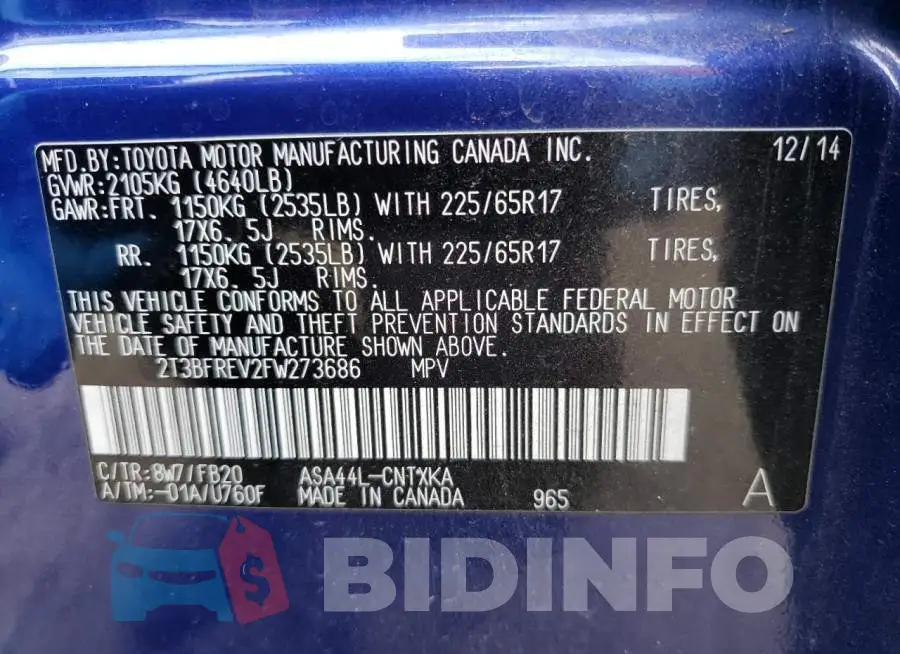 2T3BFREV2FW273686 Photo# 12