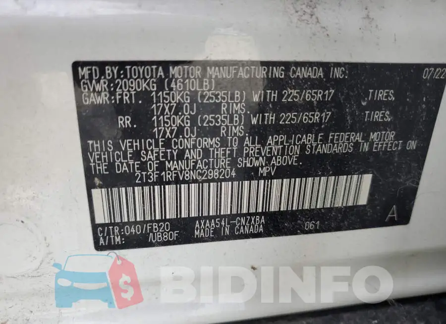 2T3F1RFV8NC298204 Photo# 14