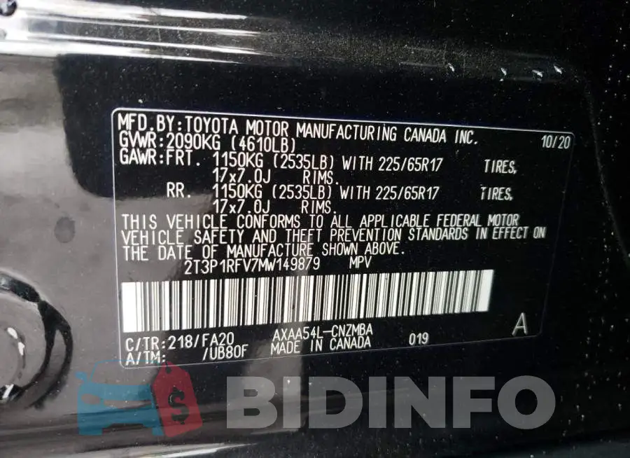 2T3P1RFV7MW149879 Photo# 13