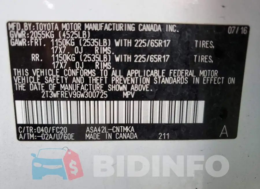 2T3WFREV9GW300725 Photo# 13