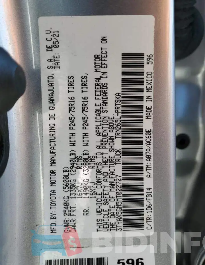 3TYAX5GN5MT022727 Photo# 12