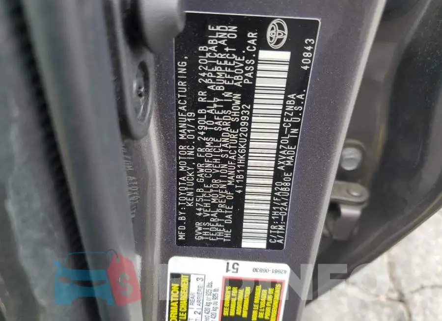 4T1B11HK6KU209932 Photo# 12