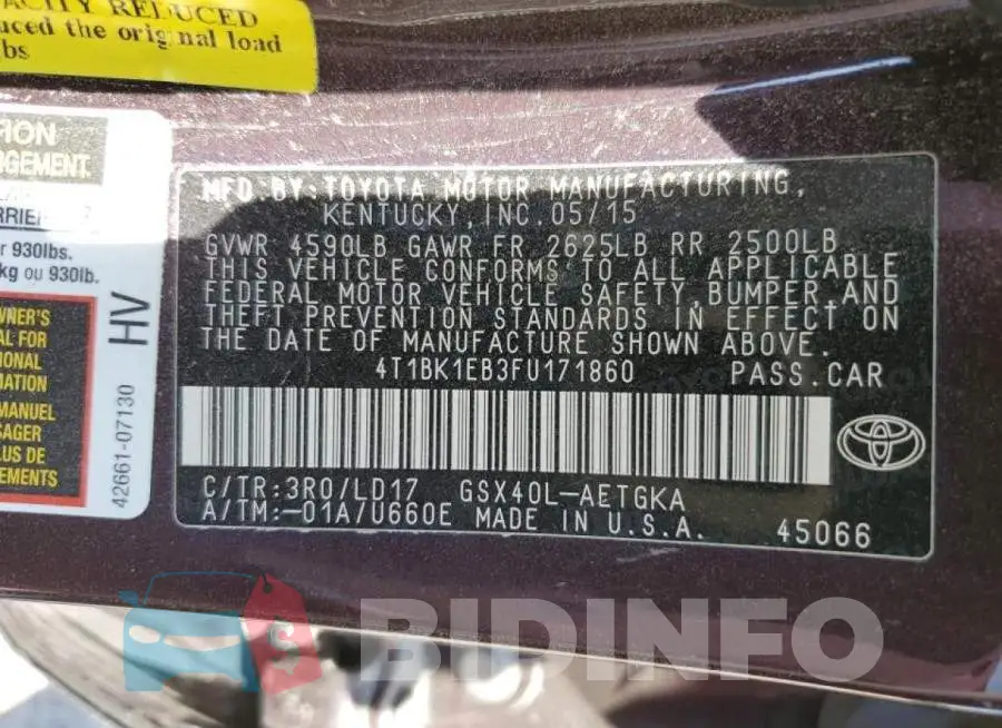 4T1BK1EB3FU171860 Photo# 12