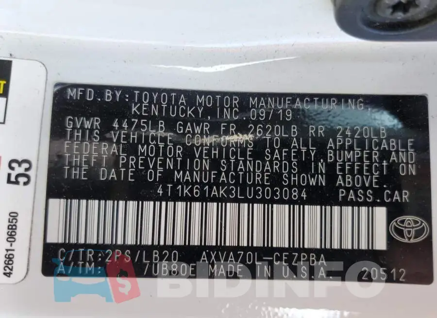 4T1K61AK3LU303084 Photo# 13