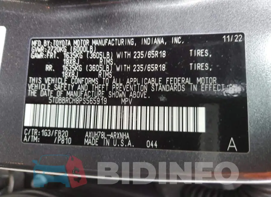 5TDBBRCH8PS565919 Photo# 14