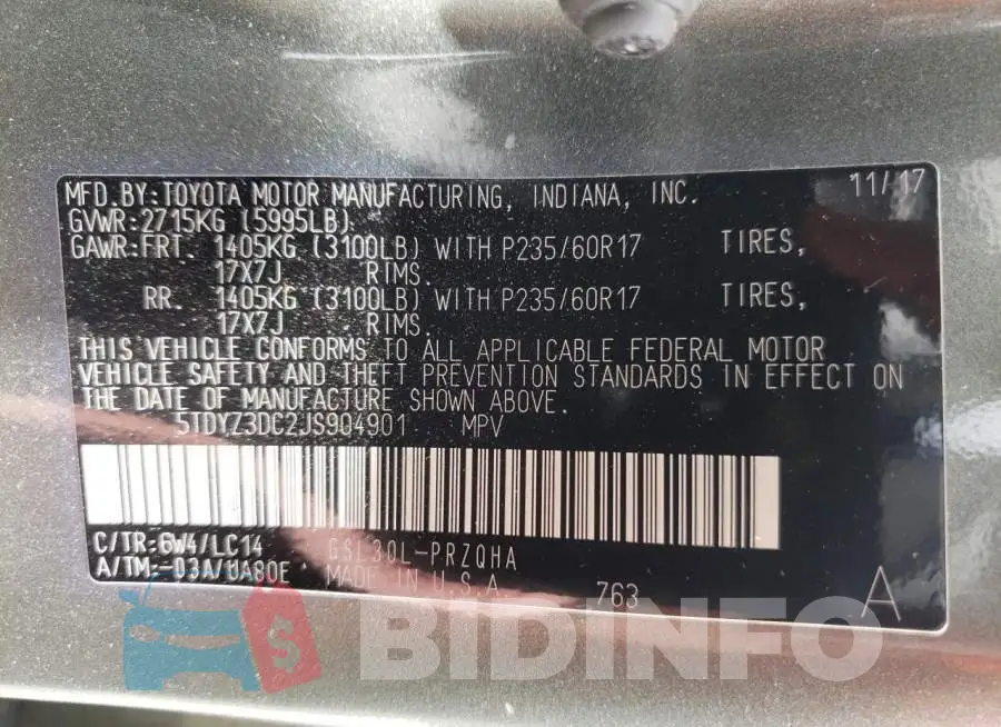 5TDYZ3DC2JS904901 Photo# 13