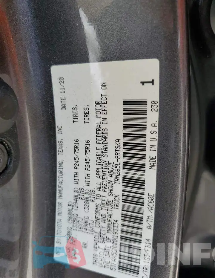 5TFAX5GNXMX193334 Photo# 12