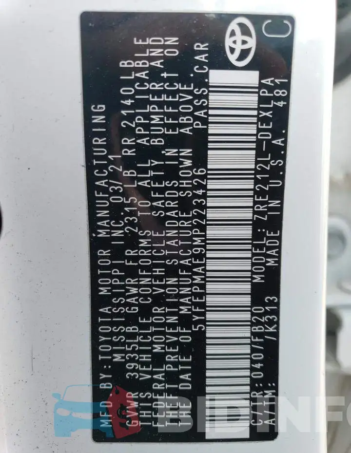 5YFEPMAE9MP223426 Photo# 12