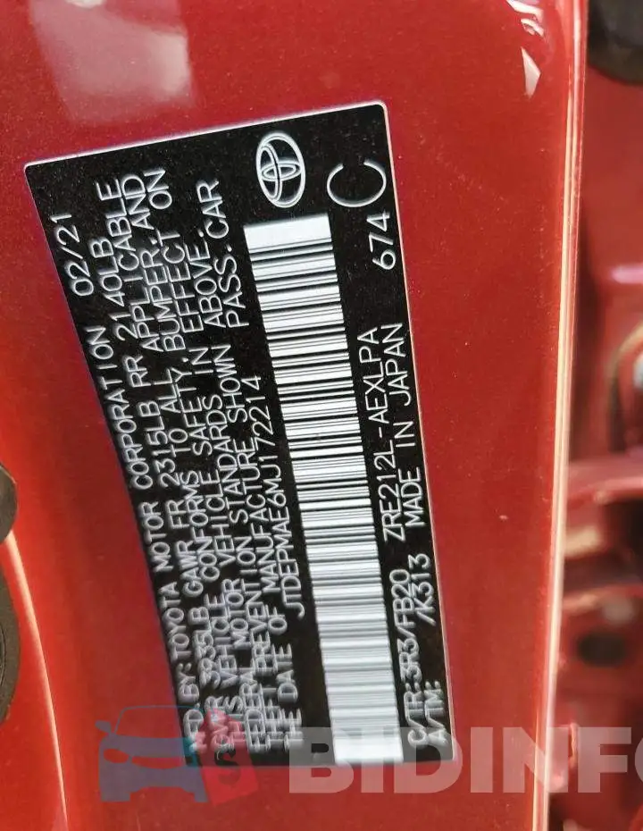JTDEPMAE6MJ172214 Photo# 12