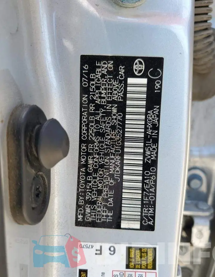 JTDKARFU1G3527770 Photo# 12