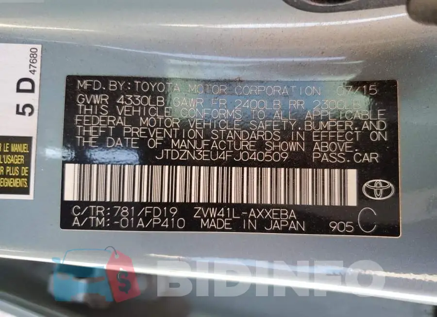 JTDZN3EU4FJ040509 Photo# 13