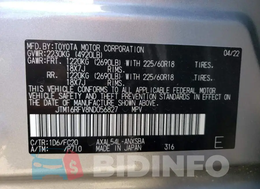 JTM16RFV8ND056827 Photo# 13