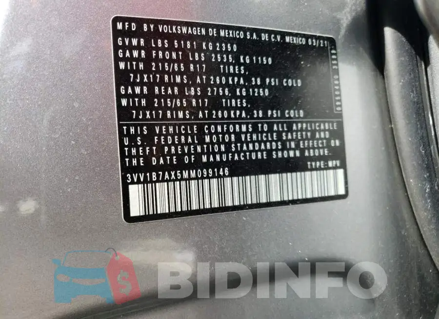 3VV1B7AX5MM099146 Photo# 13