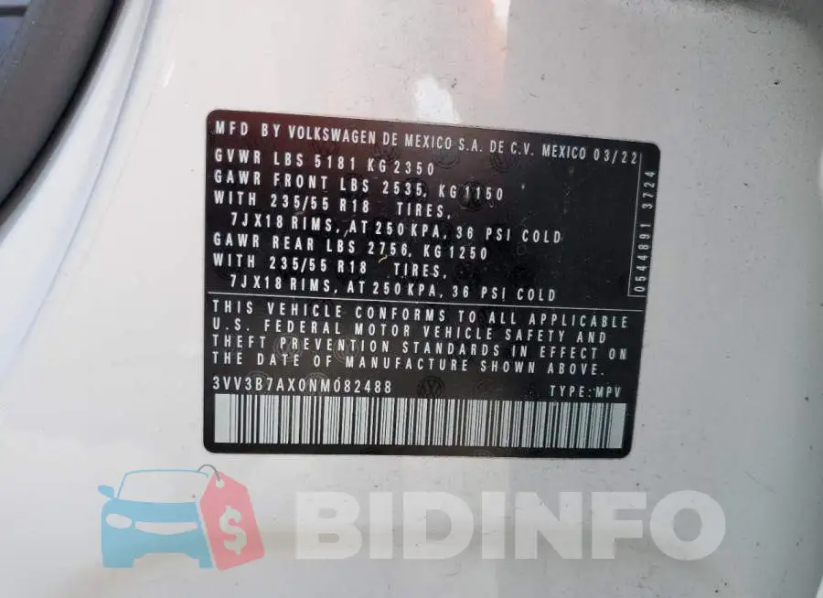 3VV3B7AX0NM082488 Photo# 13