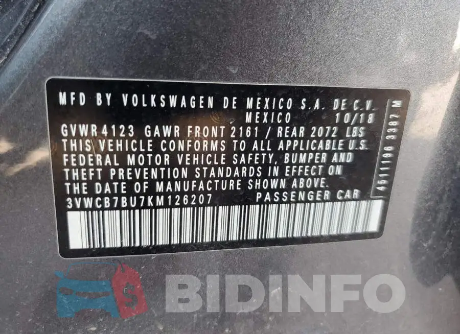 3VWCB7BU7KM126207 Photo# 12
