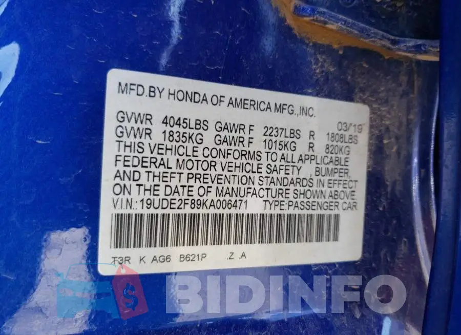 19UDE2F89KA006471 Photo# 13