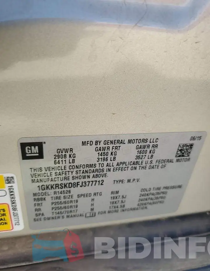 1GKKRSKD8FJ377712 Photo# 14