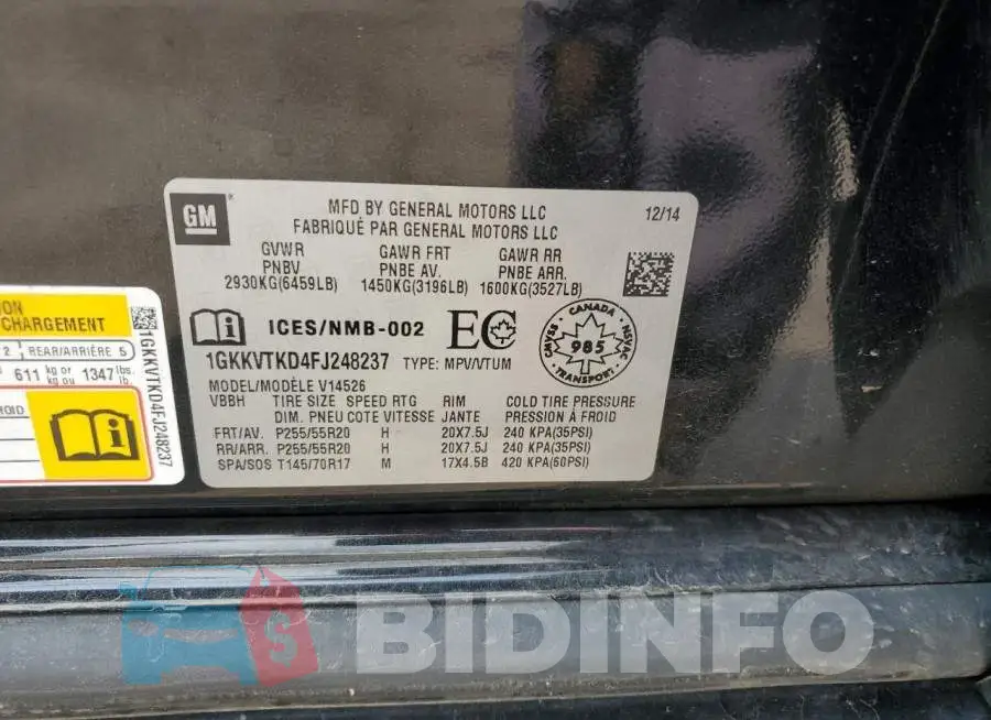 1GKKVTKD4FJ248237 Photo# 12