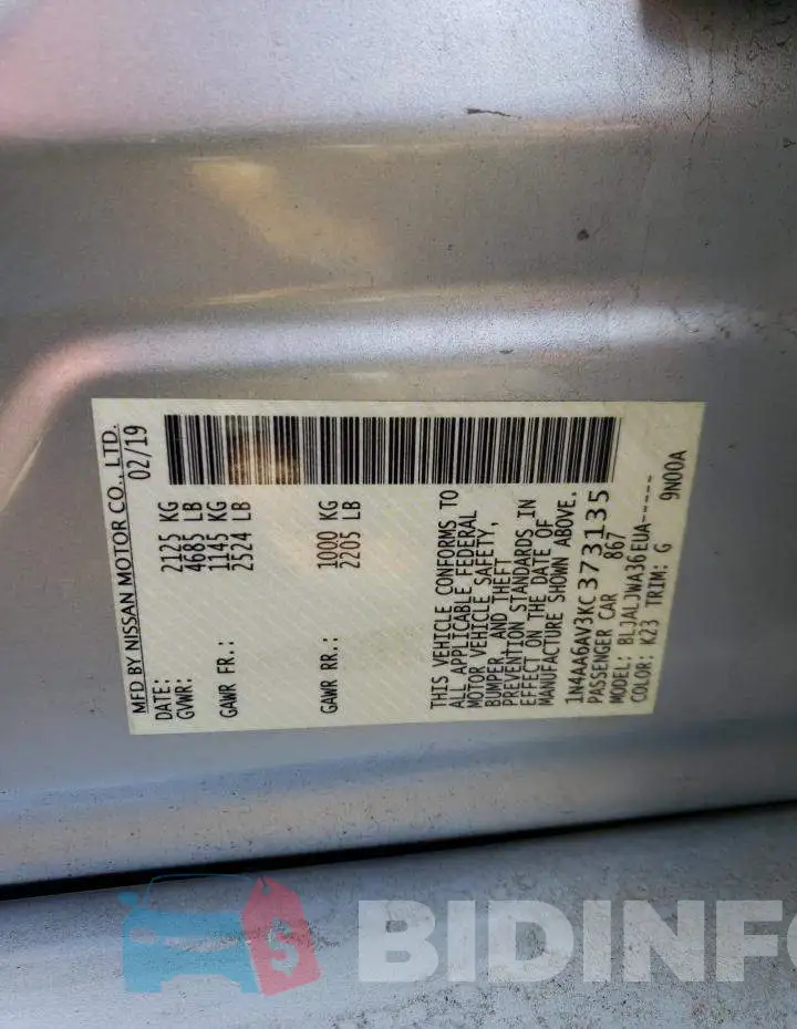 1N4AA6AV3KC373135 Photo# 12