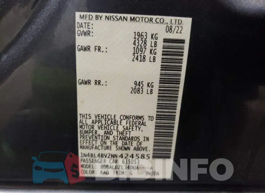 1N4BL4BV2NN424585 Photo# 13