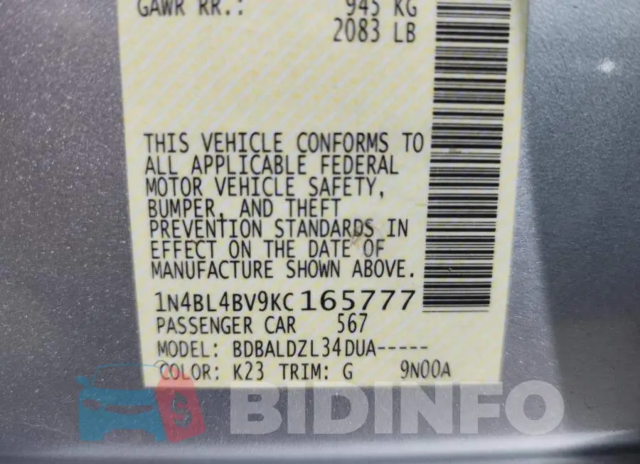 1N4BL4BV9KC165777 Photo# 10