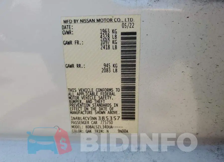 1N4BL4CV3NN385357 Photo# 13