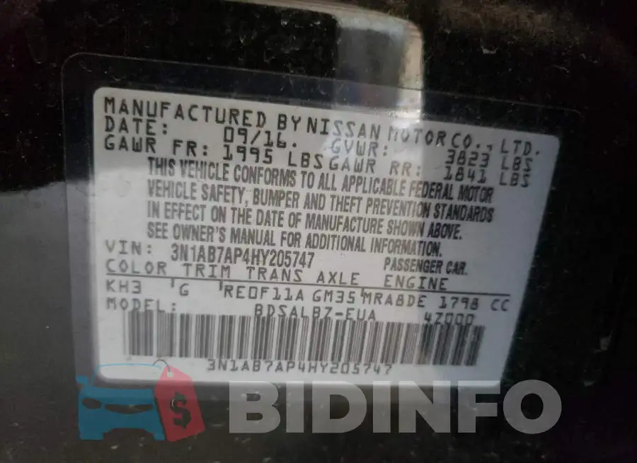 3N1AB7AP4HY205747 Photo# 13
