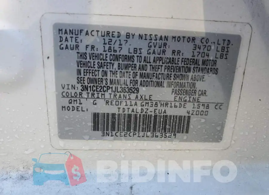 3N1CE2CP1JL363529 Photo# 13