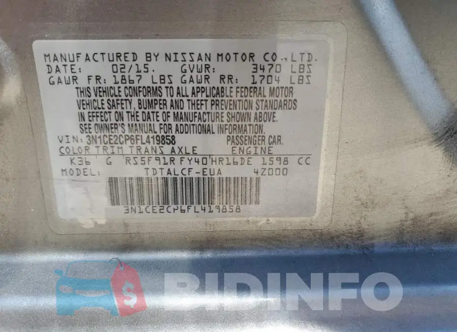 3N1CE2CP6FL419858 Photo# 12