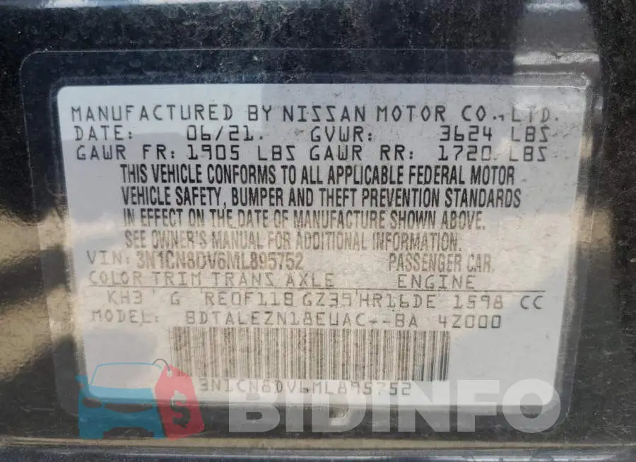 3N1CN8DV6ML895752 Photo# 13