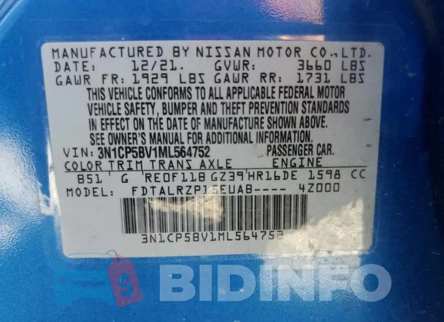3N1CP5BV1ML564752 Photo# 13