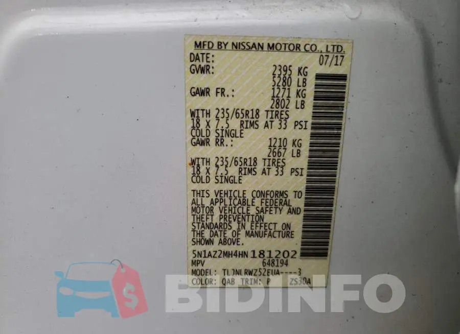 5N1AZ2MH4HN181202 Photo# 13