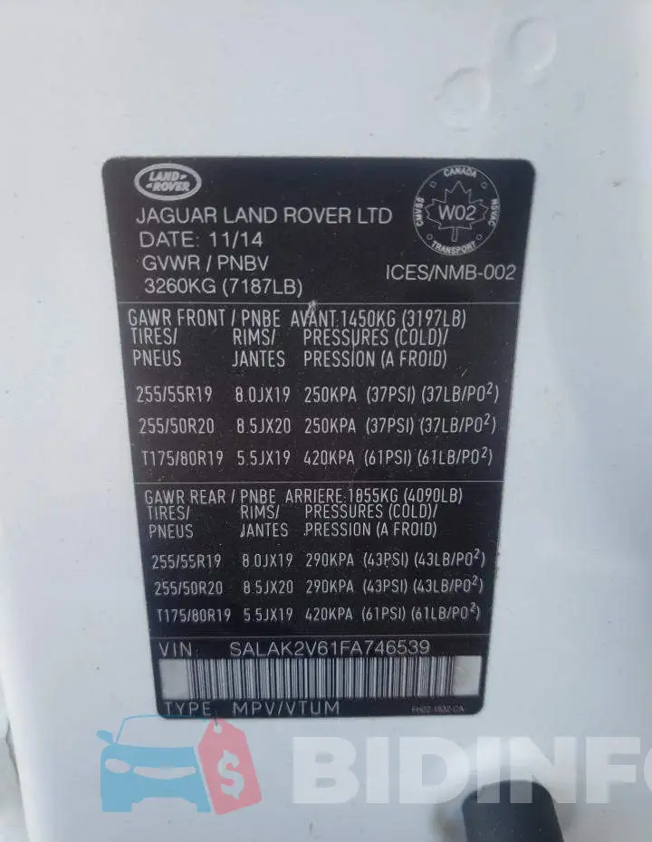 SALAK2V61FA746539 Photo# 14