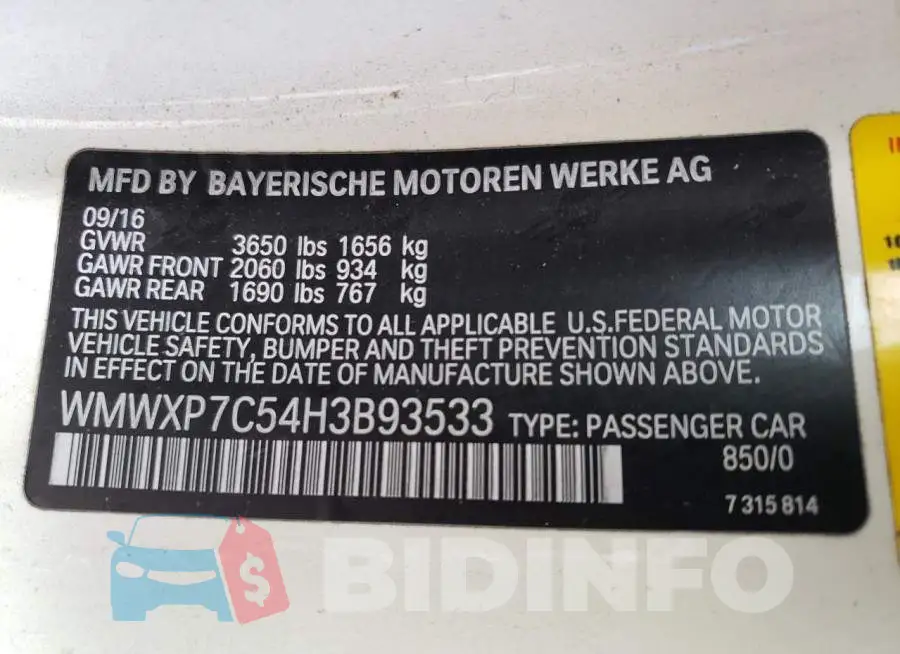 WMWXP7C54H3B93533 Photo# 13