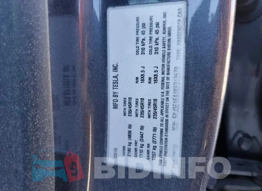 5YJ3E1EA1KF313679 Photo# 12