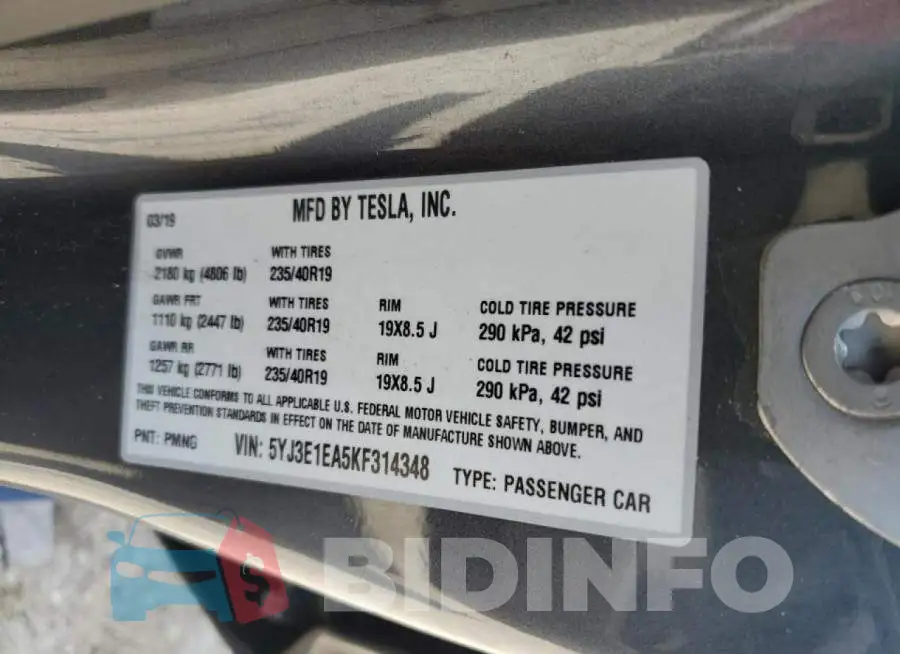 5YJ3E1EA5KF314348 Photo# 12