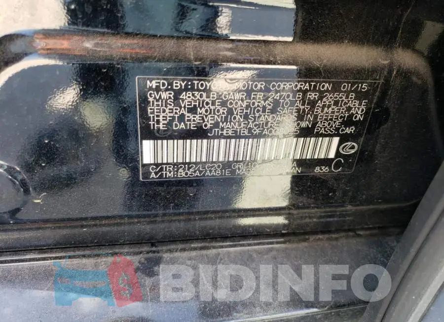 JTHBE1BL9FA008025 Photo# 12