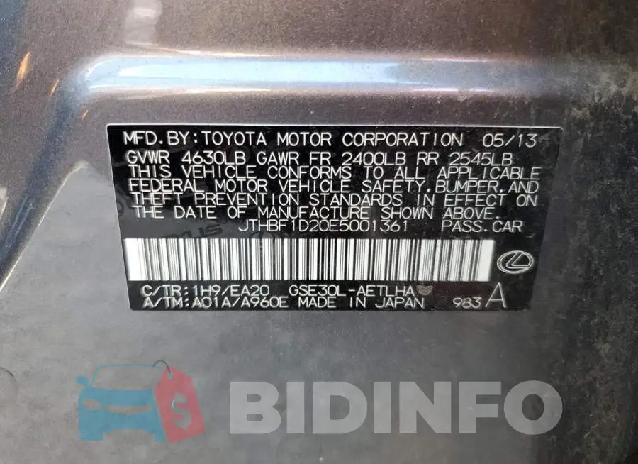 JTHBF1D20E5001361 Photo# 12