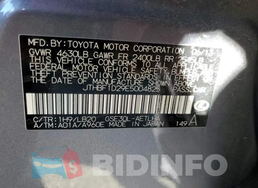 JTHBF1D29E5004825 Photo# 12